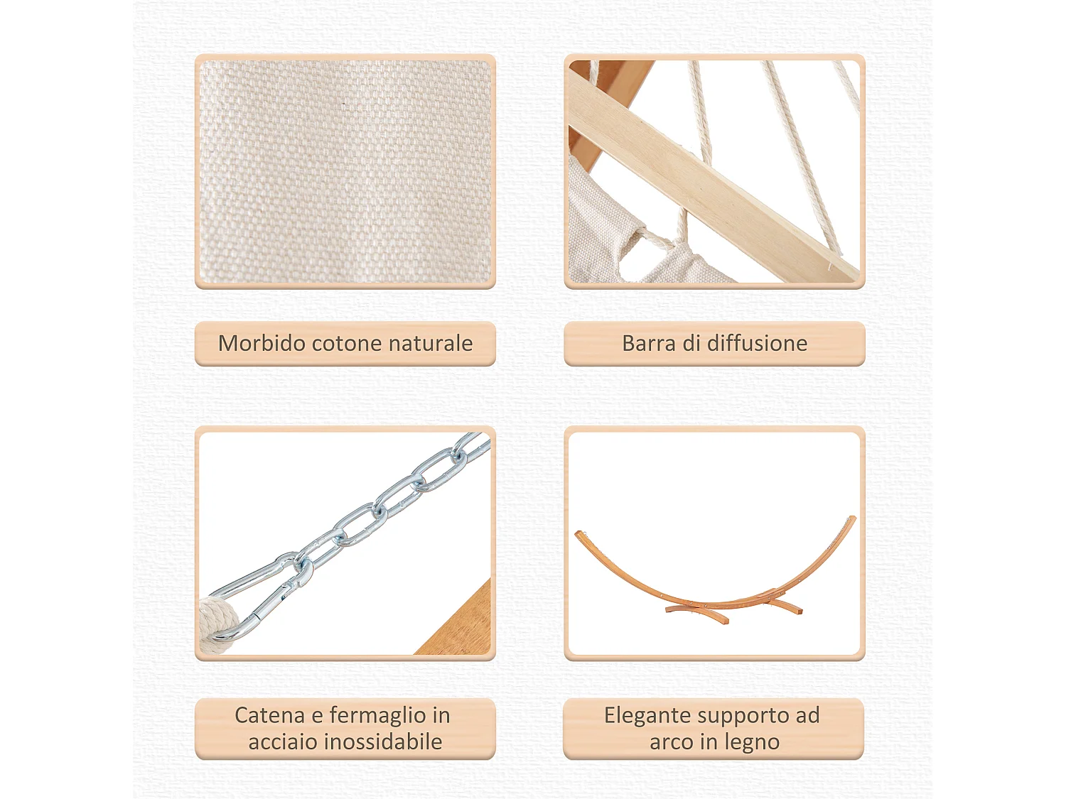 Amaca da giardino supporto in legno e cotone bianca