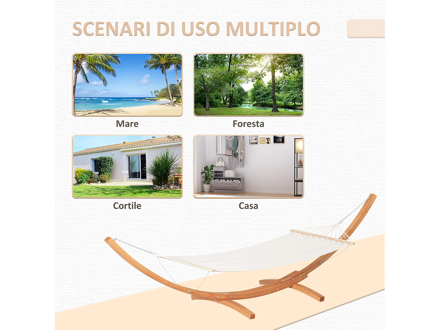 Amaca da giardino supporto in legno e cotone bianca