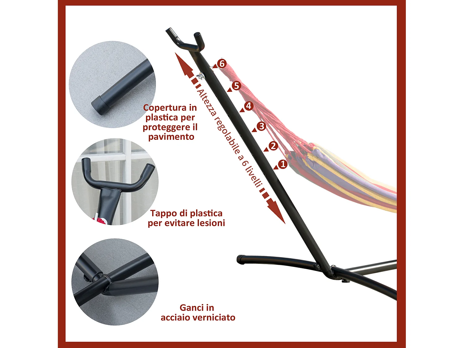 Supporto per Amaca Regolabile con Struttura Portante Fino a 120kg