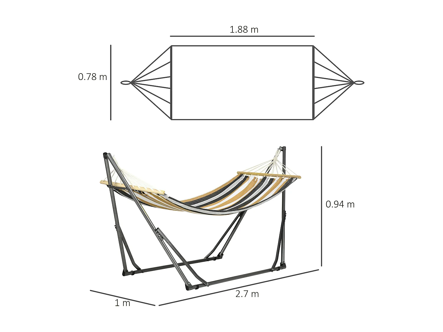 Amaca autoportante con supporto pieghevole in cotone e acciaio grigio