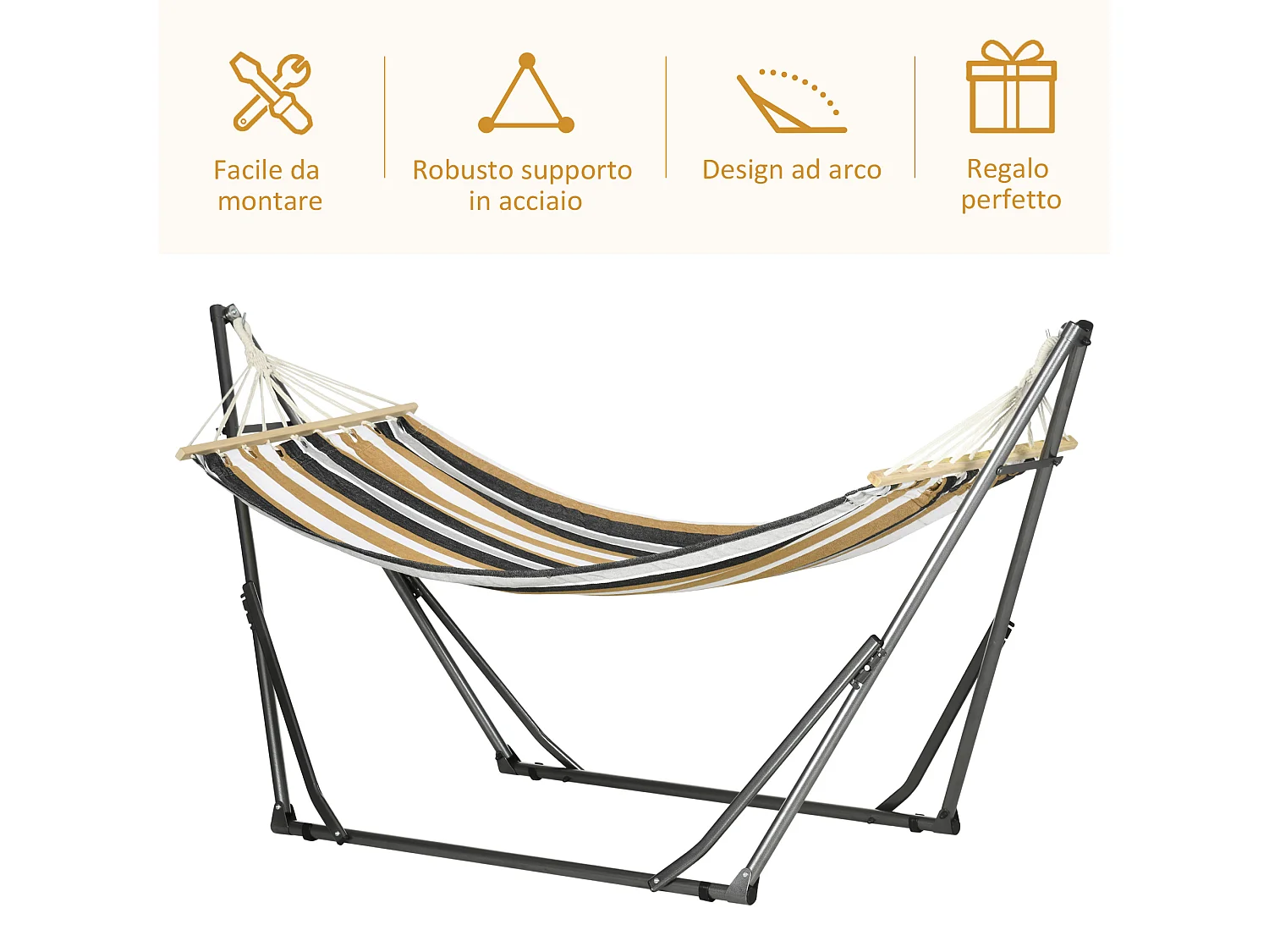 Amaca autoportante con supporto pieghevole in cotone e acciaio grigio