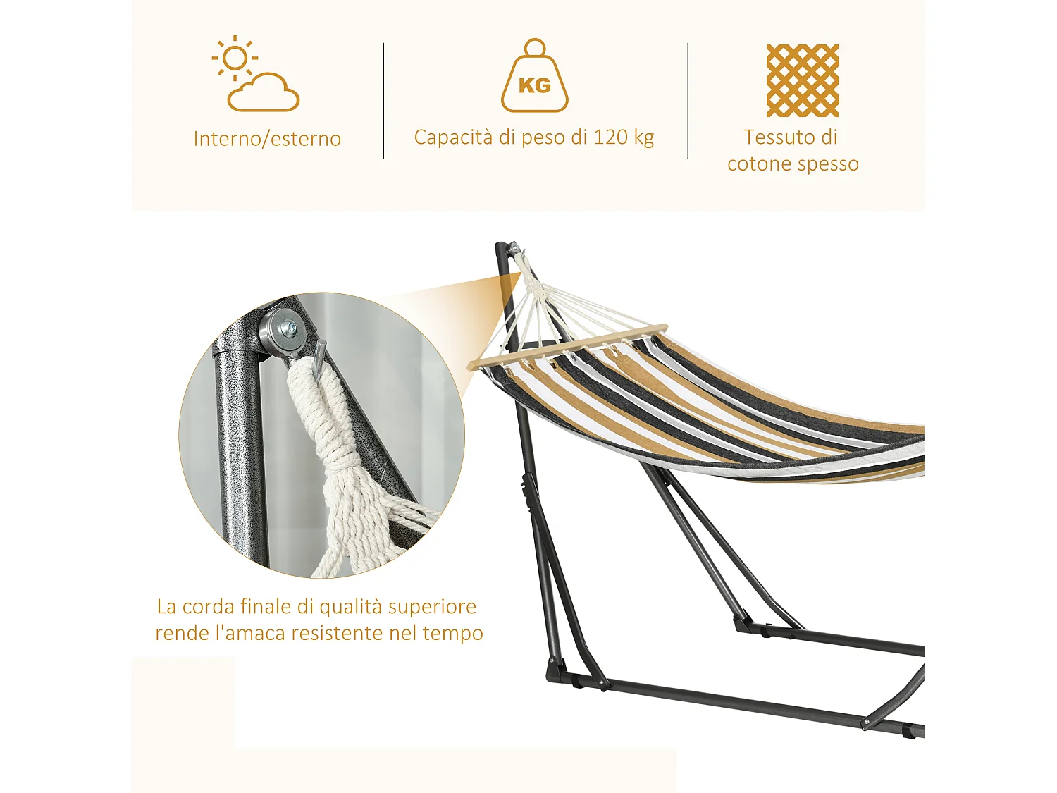 Amaca autoportante con supporto pieghevole in cotone e acciaio grigio