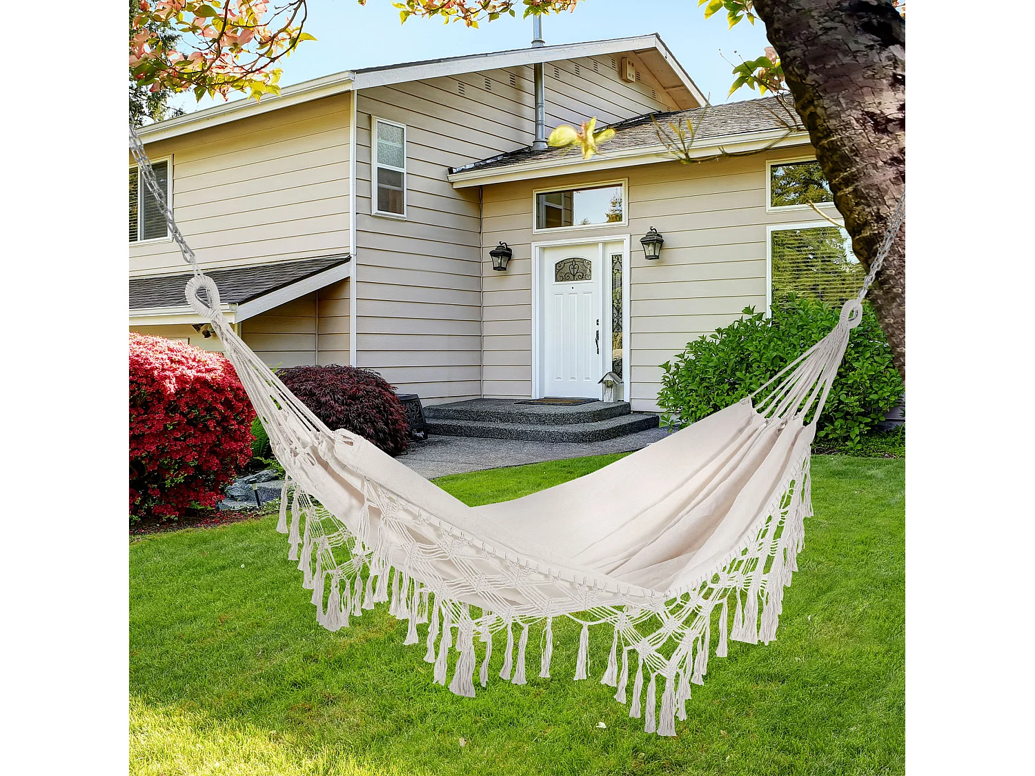 Amaca da giardino sospesa 288x150cm in tessuto crema