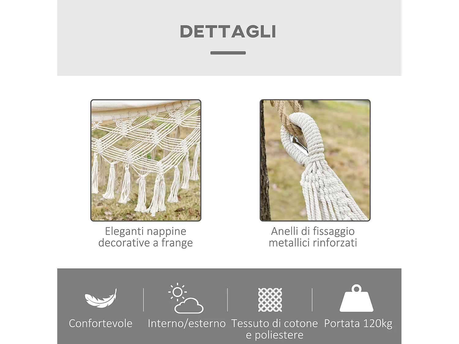 Amaca da giardino sospesa 288x150cm in tessuto crema