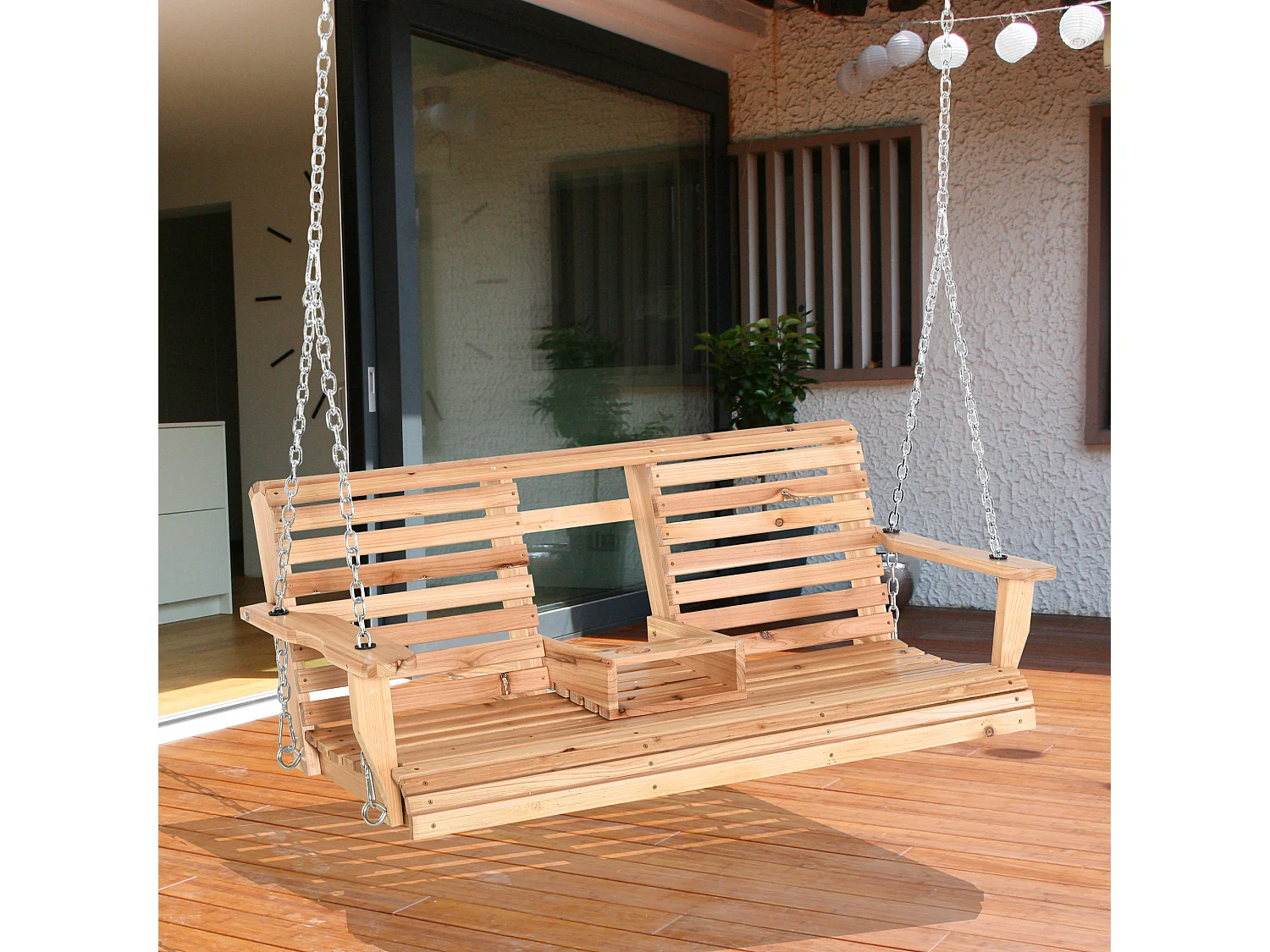 Altalena sospesa per 3 persone con tavolino per giardino