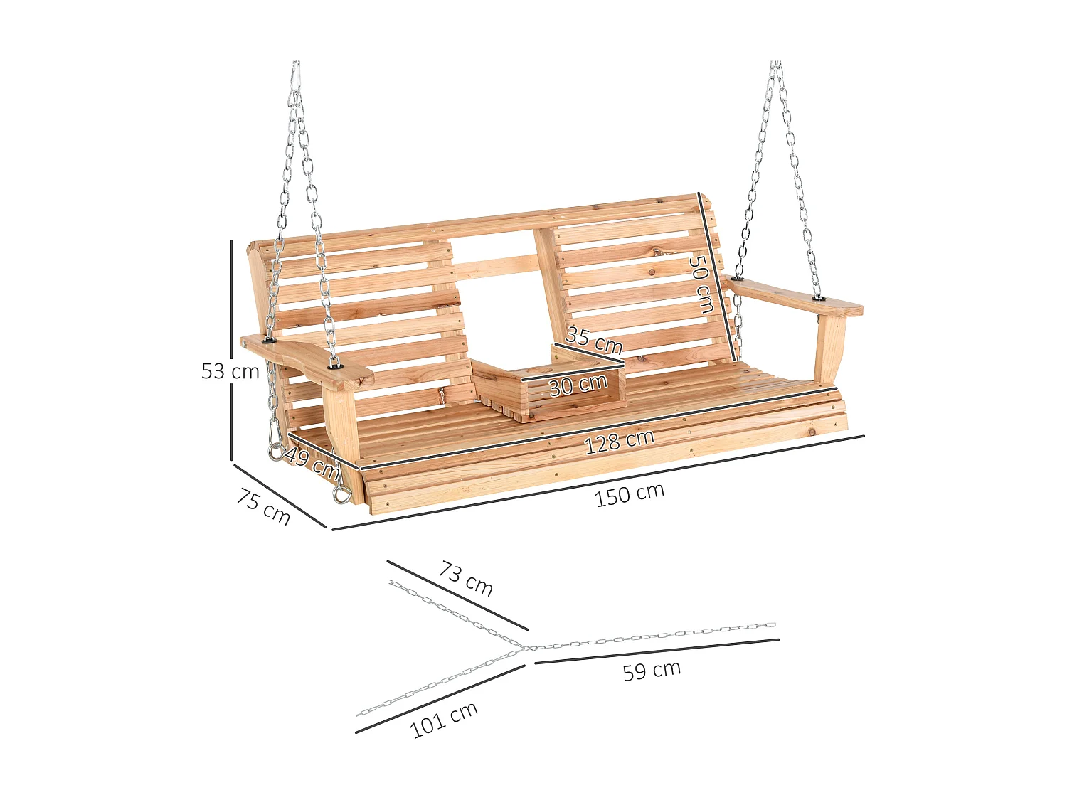 Altalena sospesa per 3 persone con tavolino per giardino