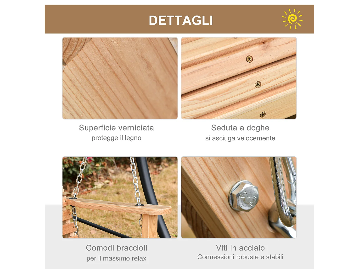 Altalena sospesa per 3 persone con tavolino per giardino