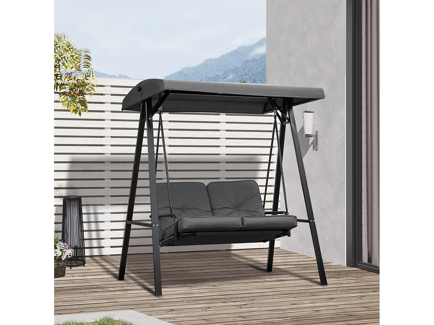 Dondolo 2 posti con tettuccio regolabile 144x117x173 cm grigio