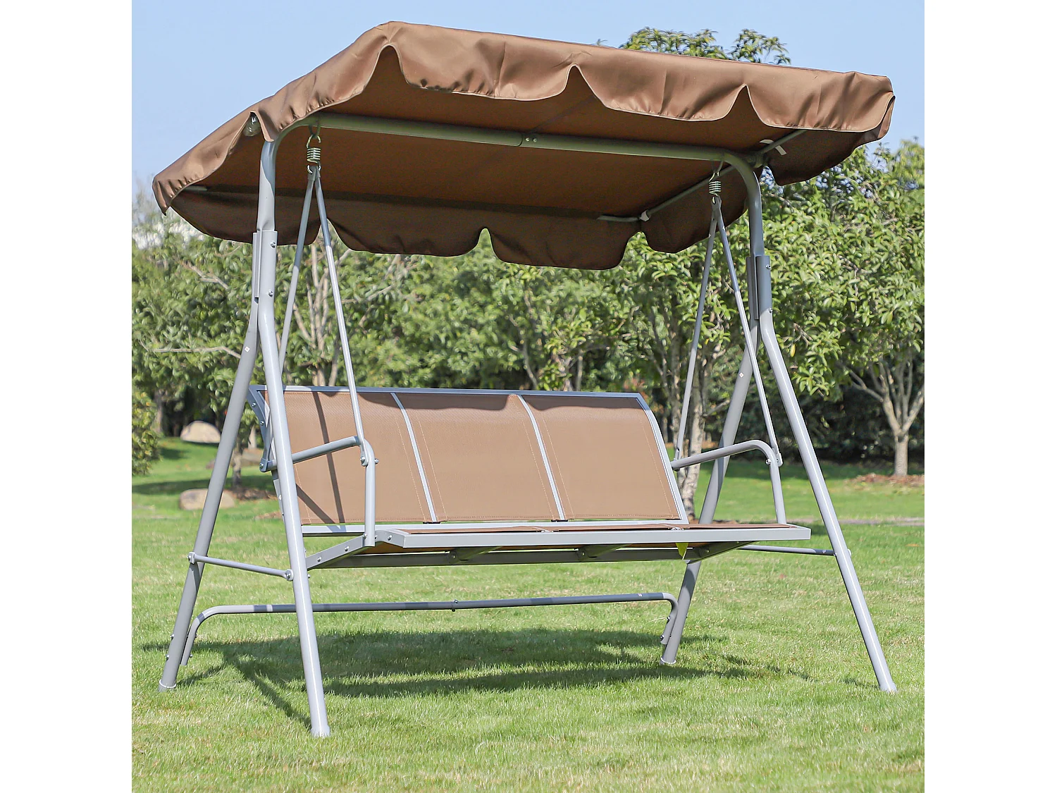 Dondolo da Giardino 3 Posti con Tettuccio Parasole Regolabile e Seduta in Poliestere