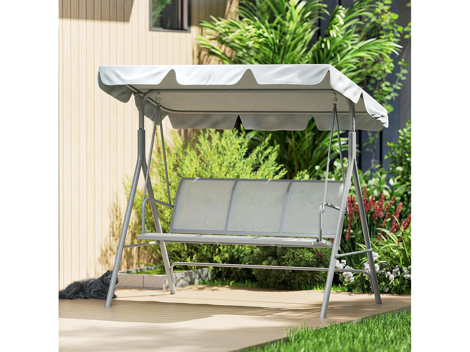 Dondolo da giardino 3 posti con tetto parasole grigio chiaro