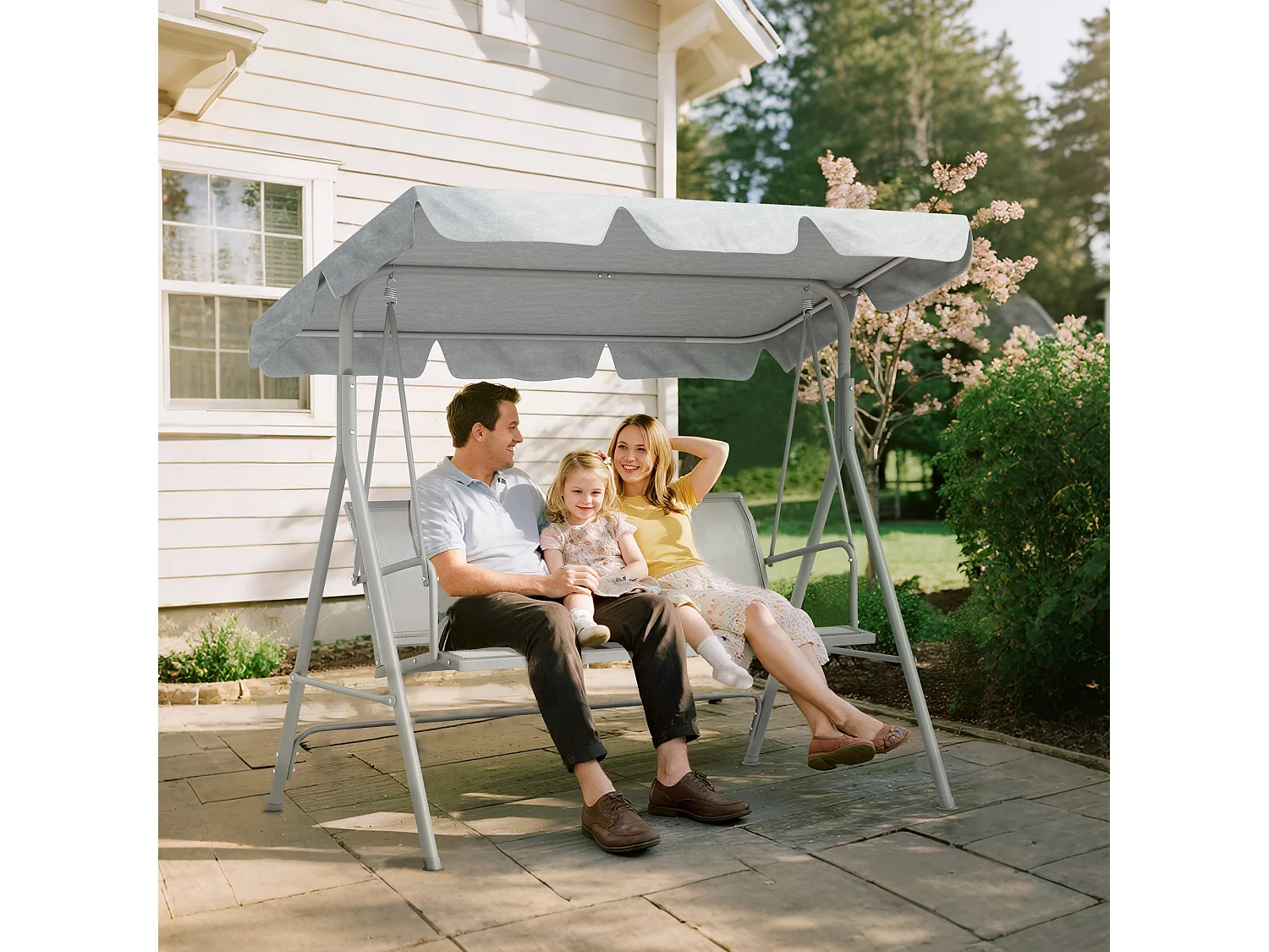 Dondolo da giardino 3 posti con tetto parasole grigio chiaro