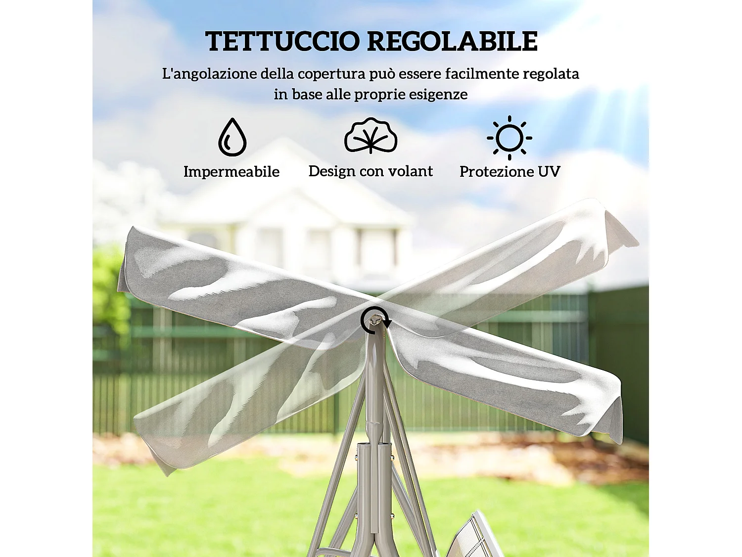 Dondolo da giardino 3 posti con tetto parasole grigio chiaro