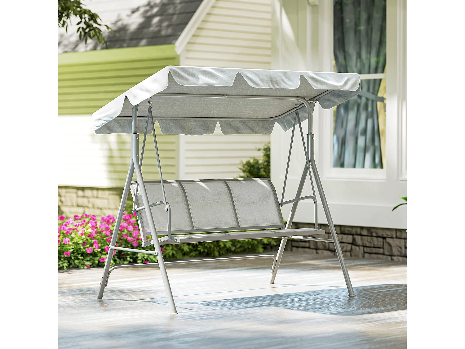 Dondolo da giardino 3 posti con tetto parasole grigio chiaro