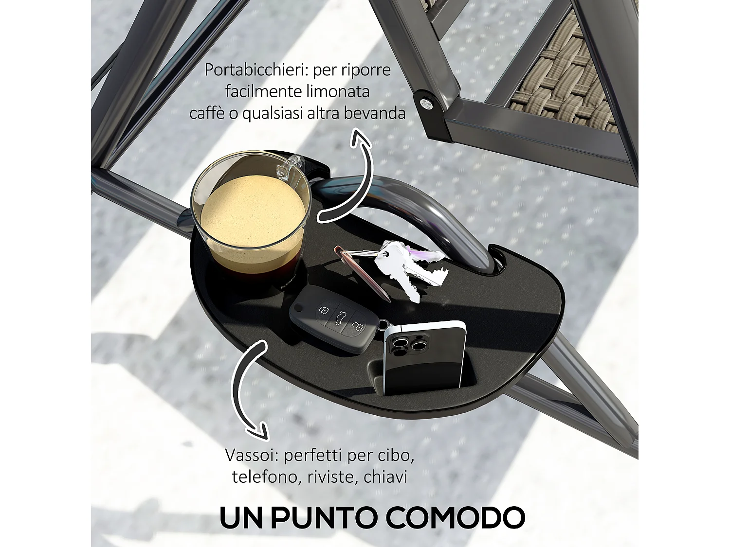 Dondolo da giardino 3 posti con tettuccio regolabile grigio