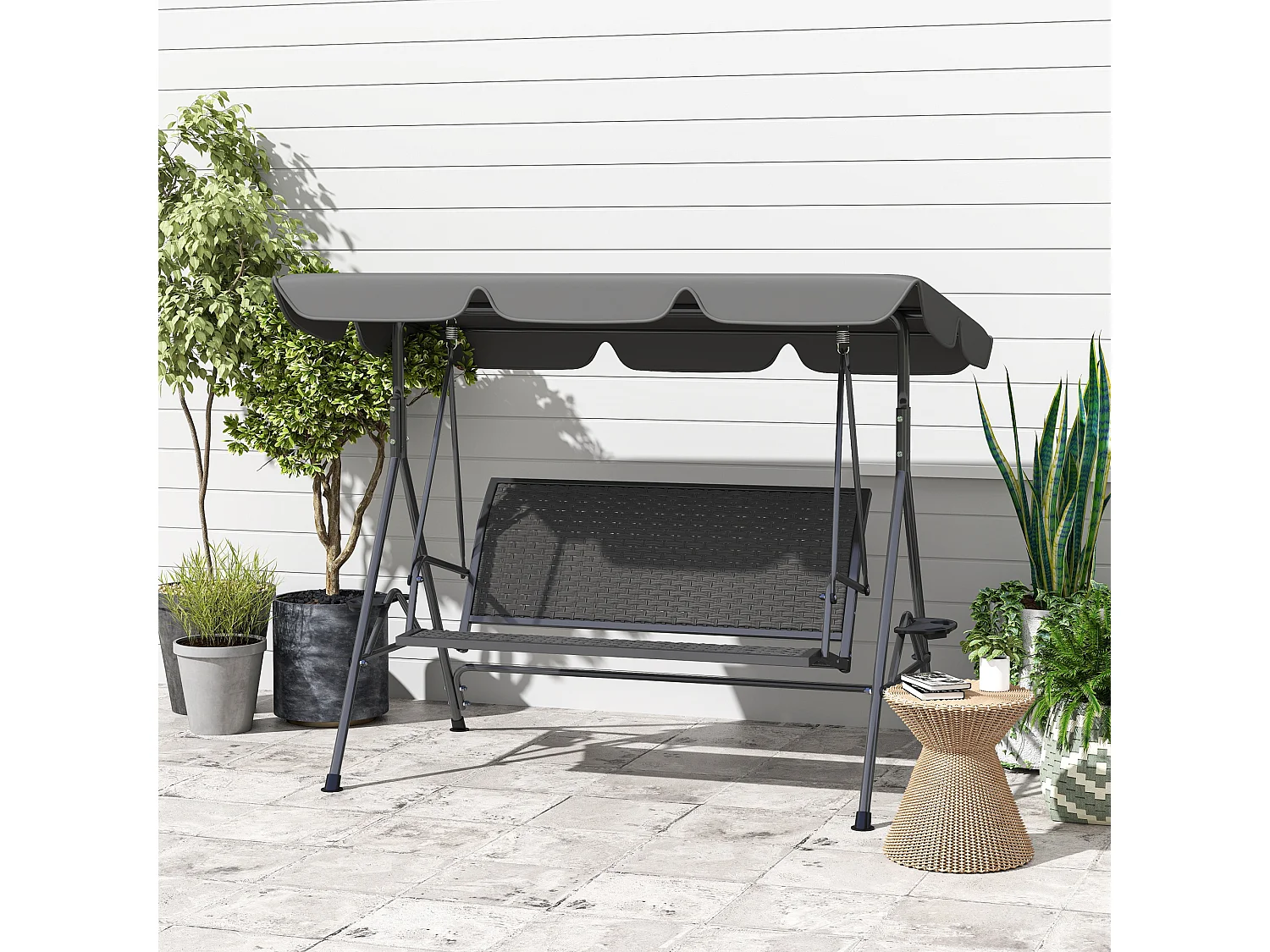 Dondolo da giardino 3 posti con tettuccio regolabile grigio
