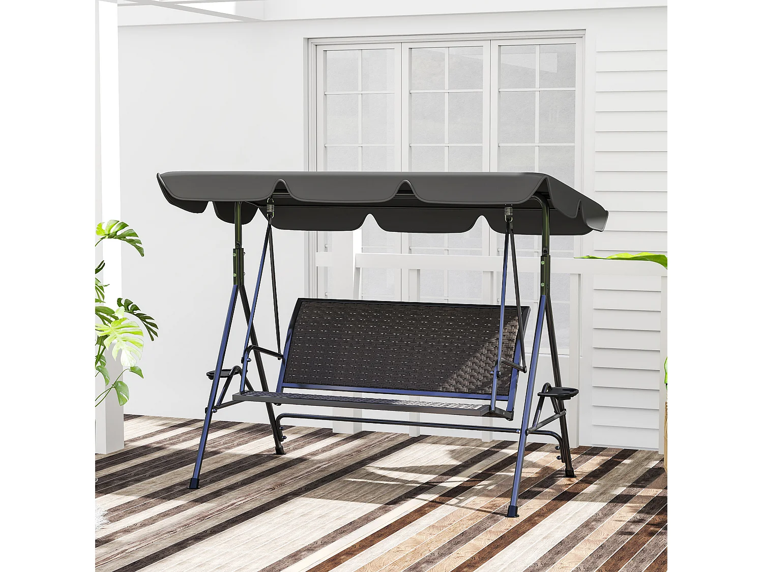 Dondolo da giardino 3 posti con tettuccio regolabile grigio