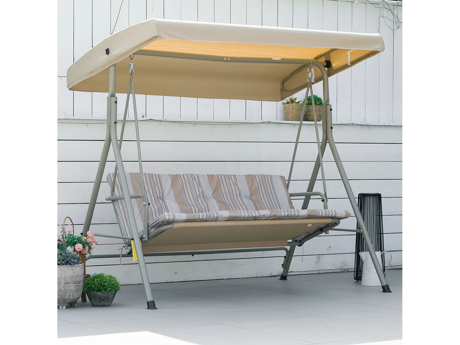Dondolo da giardino 3 posti acciaio tetto regolabile cuscini