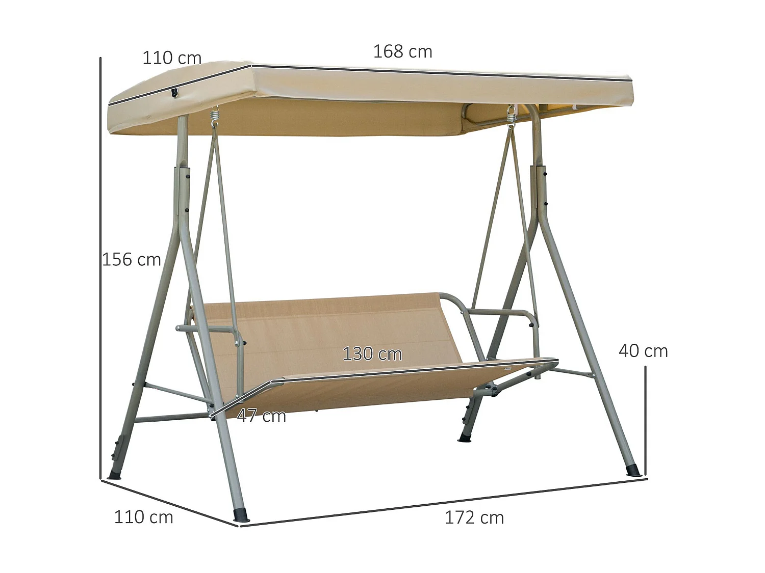 Dondolo da giardino 3 posti acciaio tetto regolabile cuscini