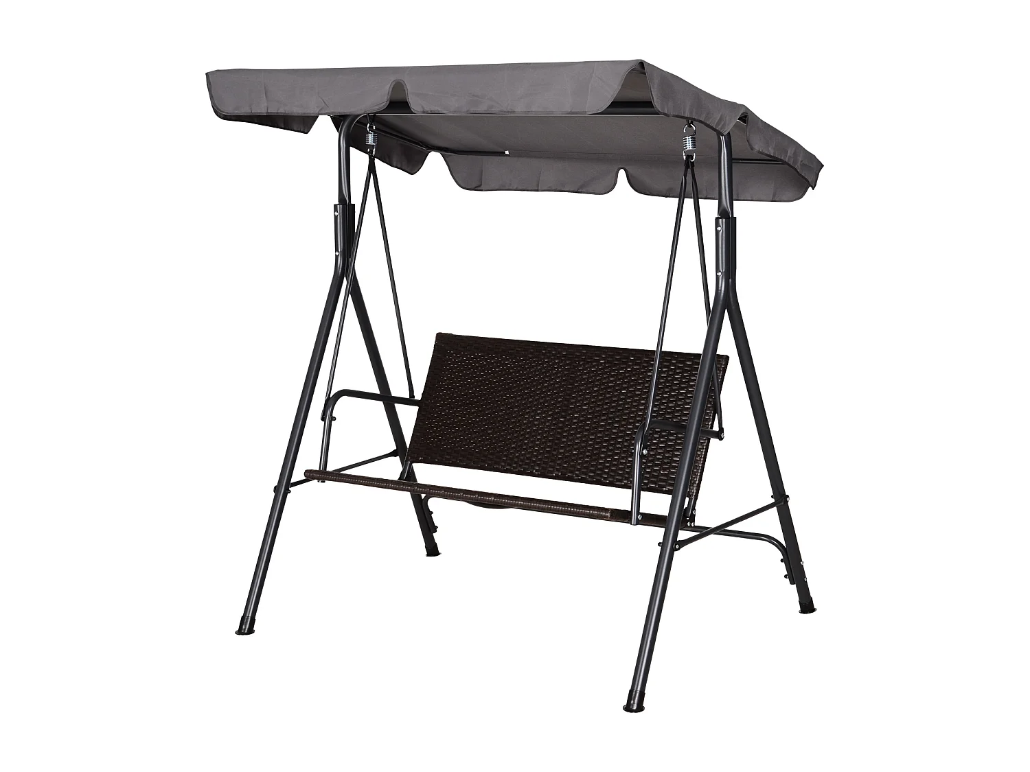 Dondolo da giardino 2 posti con tettuccio in rattan marrone e grigio