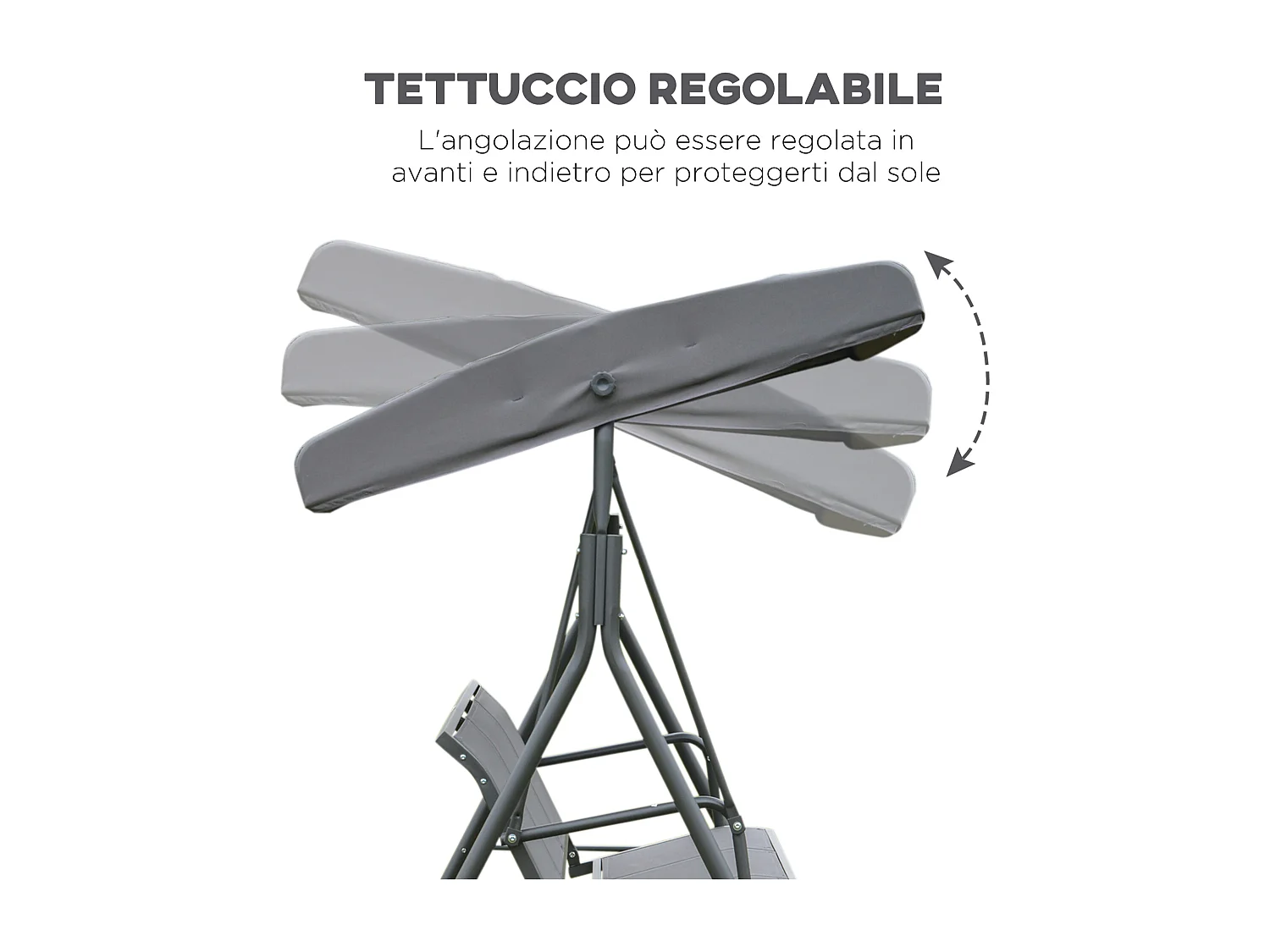 Dondolo Da Giardino 3 Posti Con Tettuccio Regolabile Telaio In Acciaio 175x118x159cm 200kg Grigio