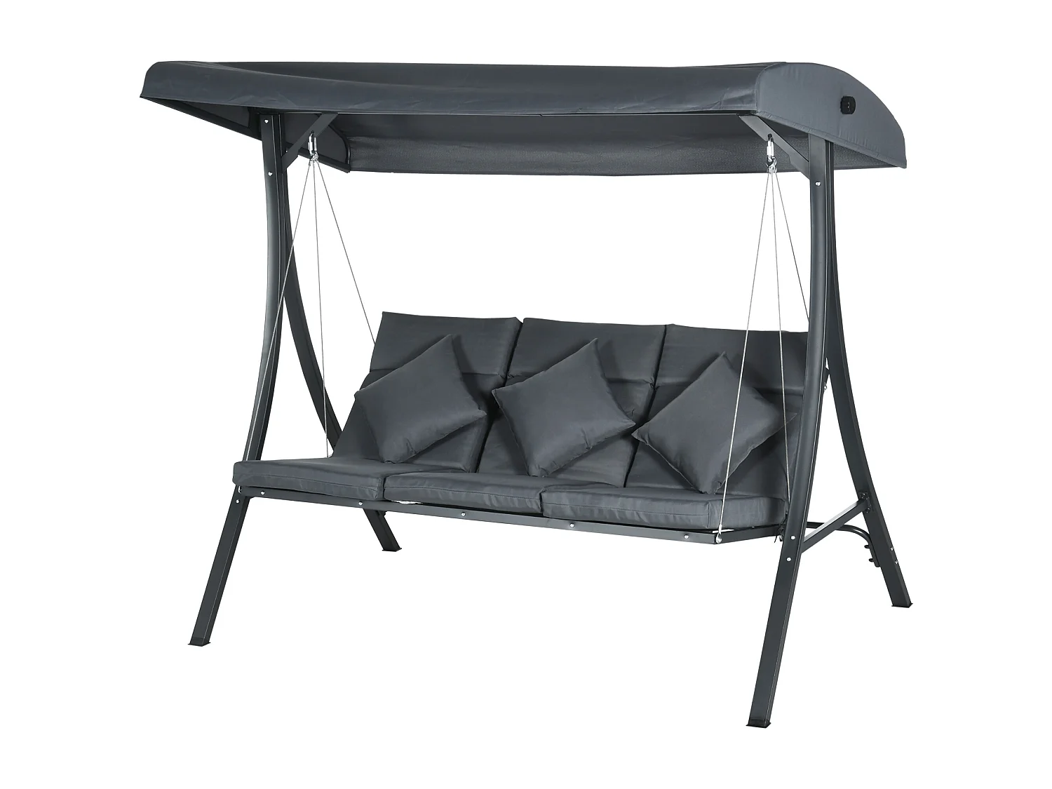 Dondolo da giardino 3 posti con tettuccio regolabile grigio scuro
