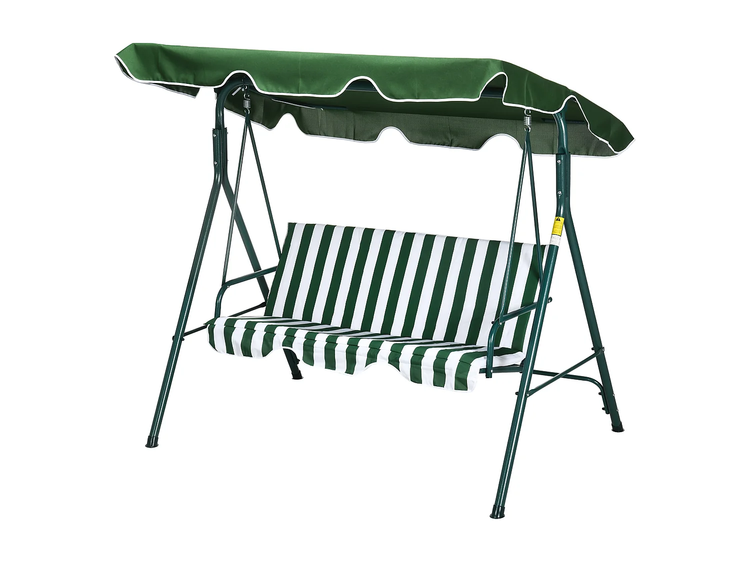 Dondolo 3 posti da terrazzo e giardino con tettuccio verde