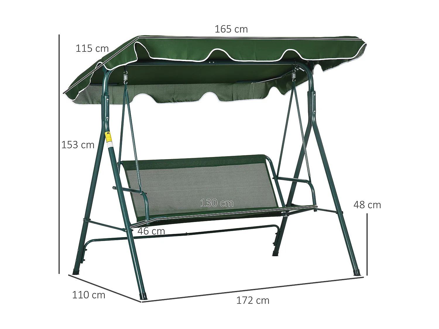 Dondolo 3 posti da terrazzo e giardino con tettuccio verde