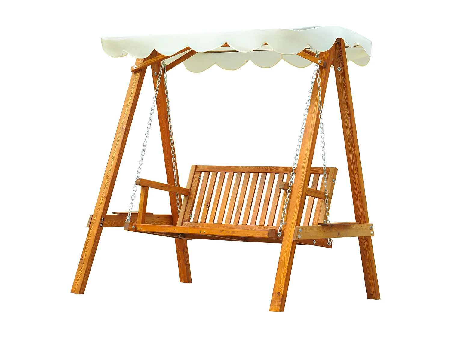 Dondolo Da Giardino In Legno Massello Di Pino Con Tettuccio Parasole 162x130x185cm 240kg