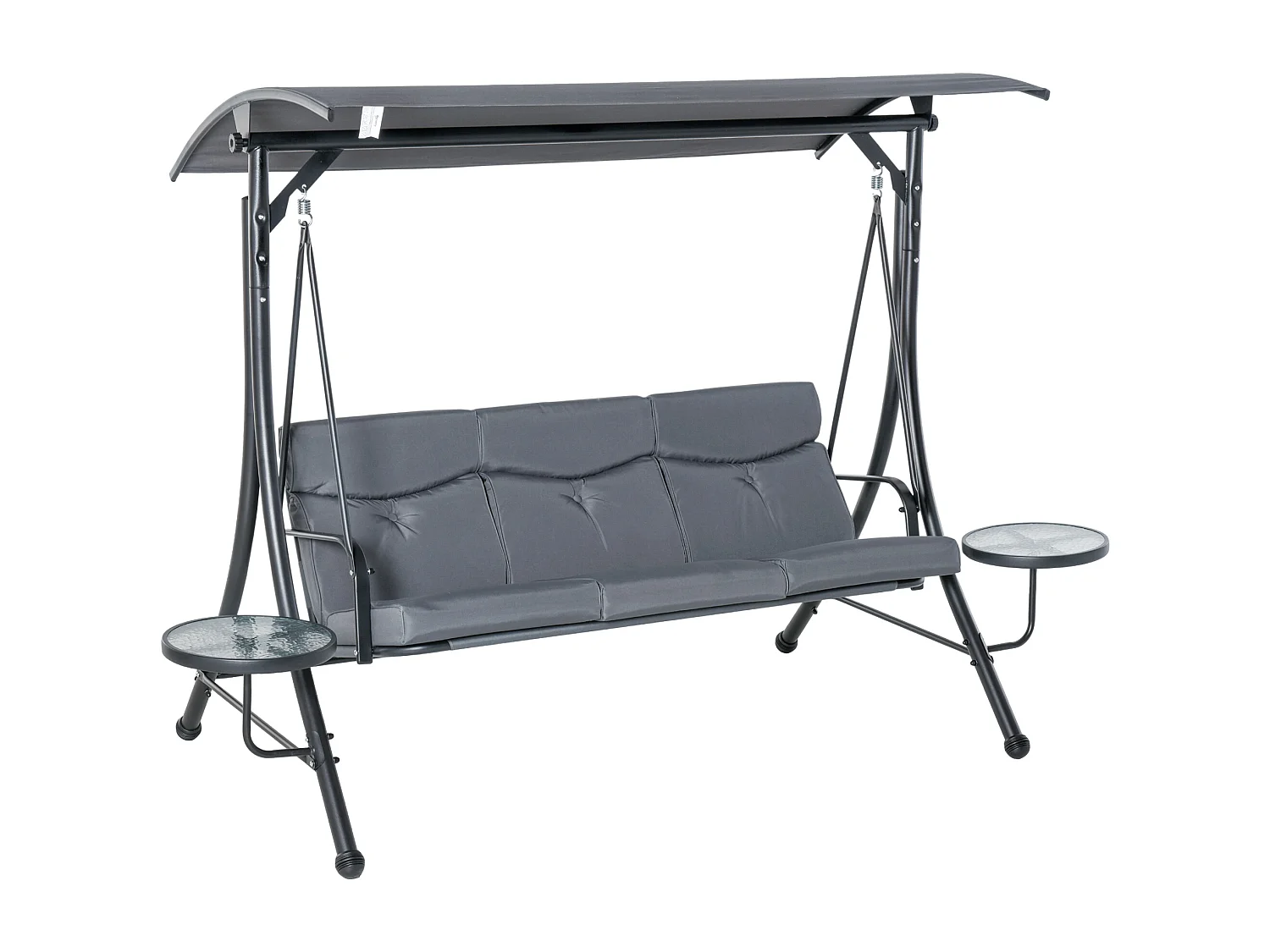 Dondolo 3 Posti da Giardino con Tettuccio Regolabile e 2 Tavolini