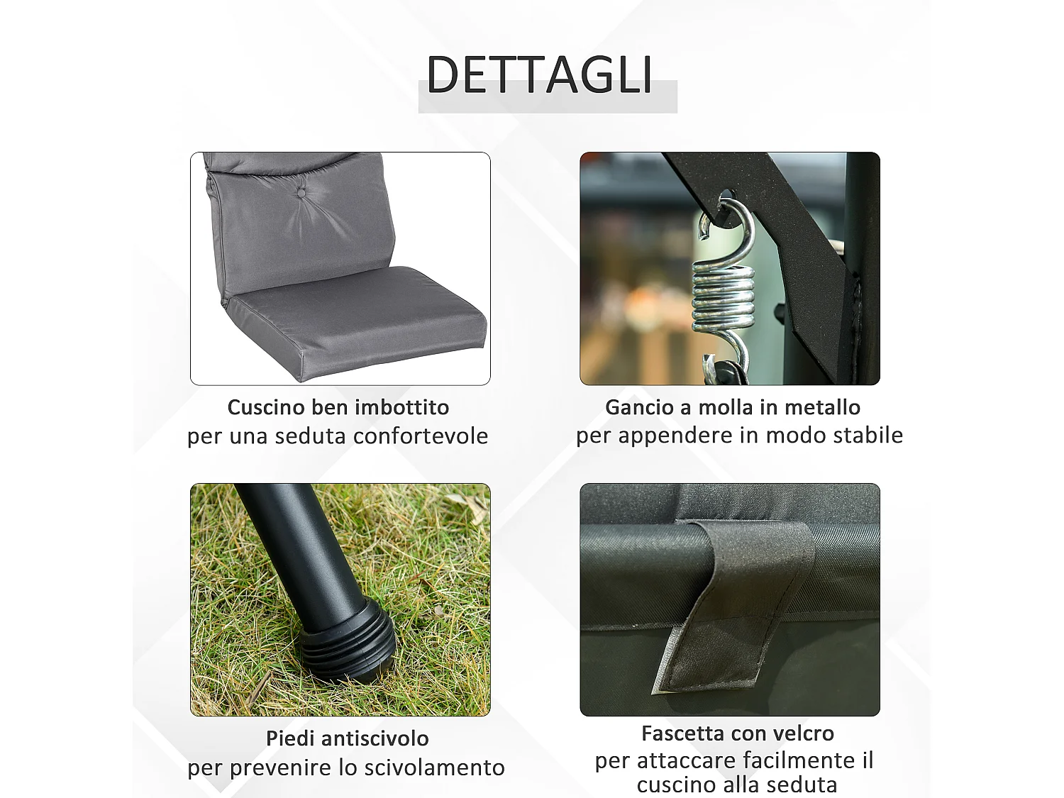 Dondolo 3 Posti da Giardino con Tettuccio Regolabile e 2 Tavolini