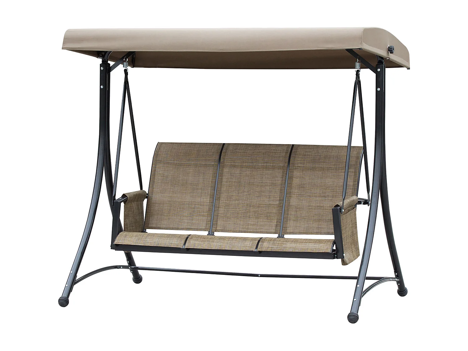 Dondolo 3 Posti da Giardino con Tettuccio Regolabile e Tasche Portaoggetti