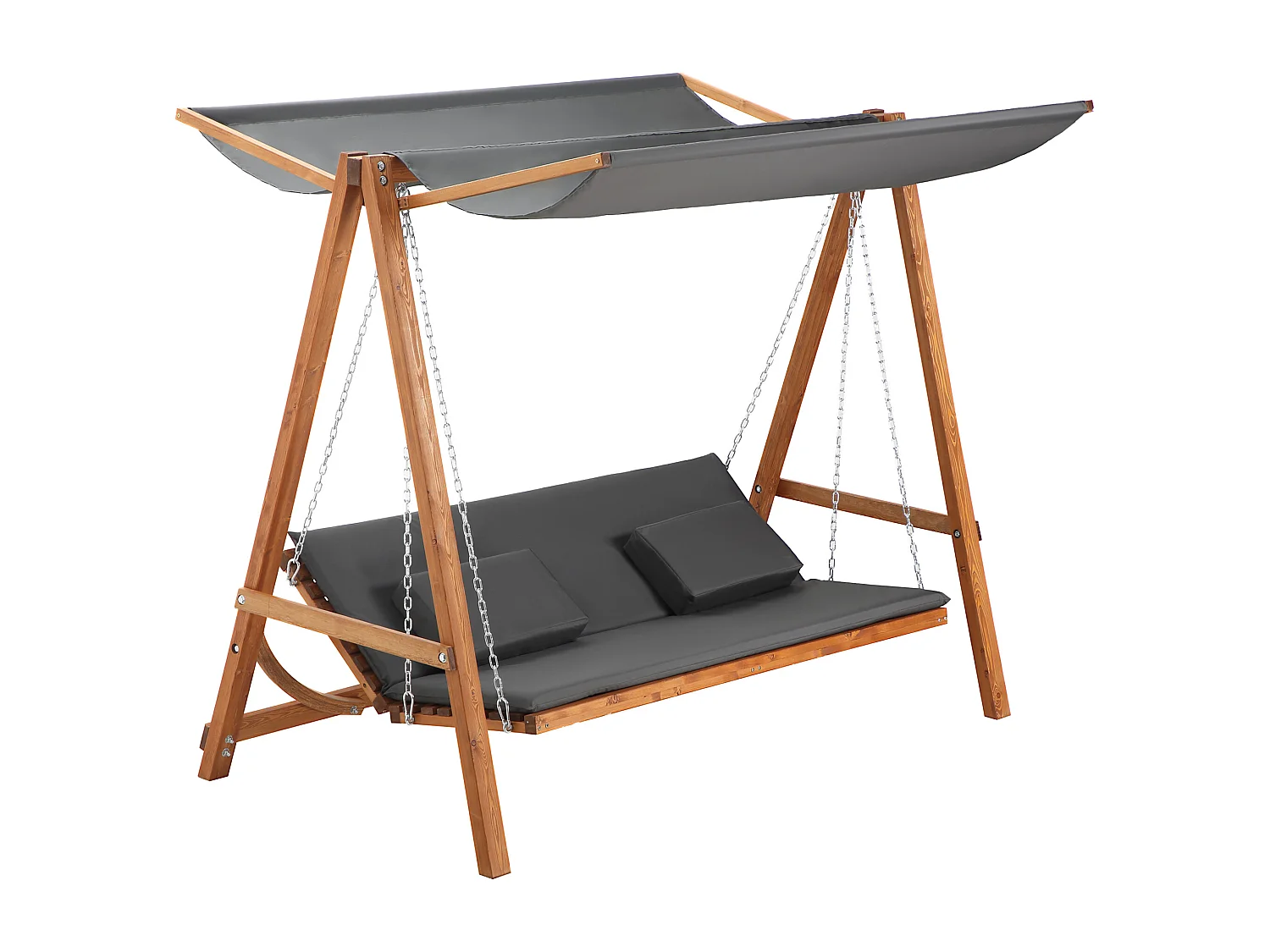 Dondolo letto da giardino 3 posti in legno poliestere grigio