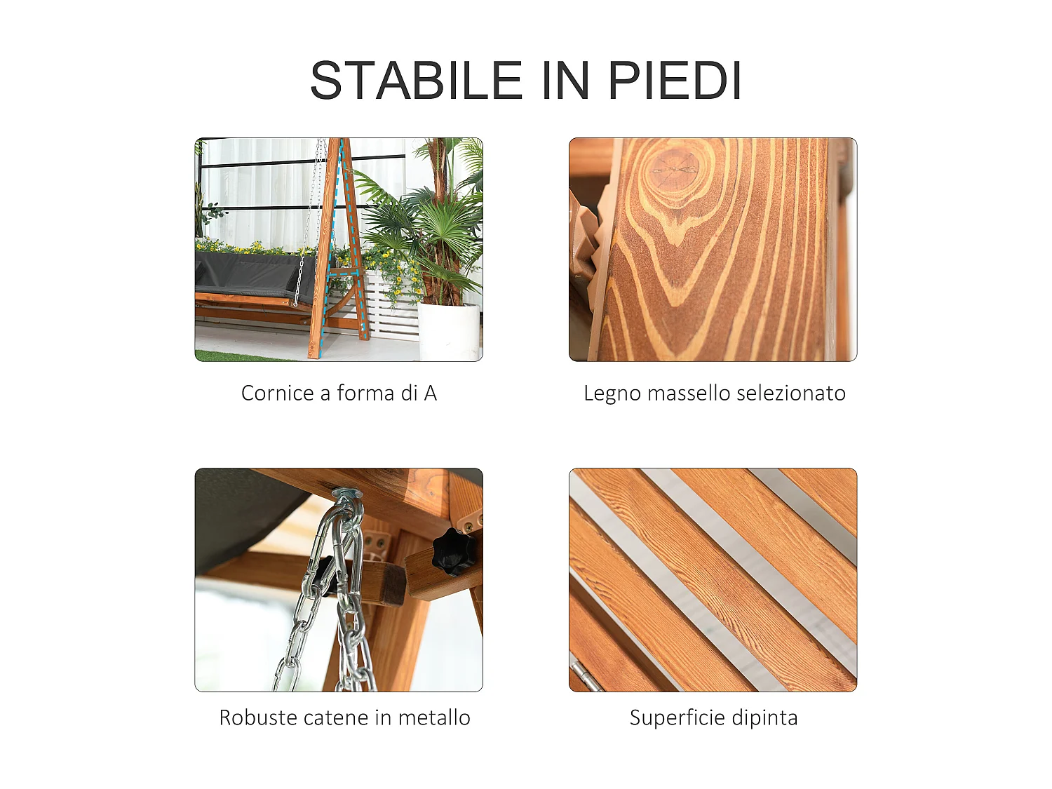 Dondolo letto da giardino 3 posti in legno poliestere grigio