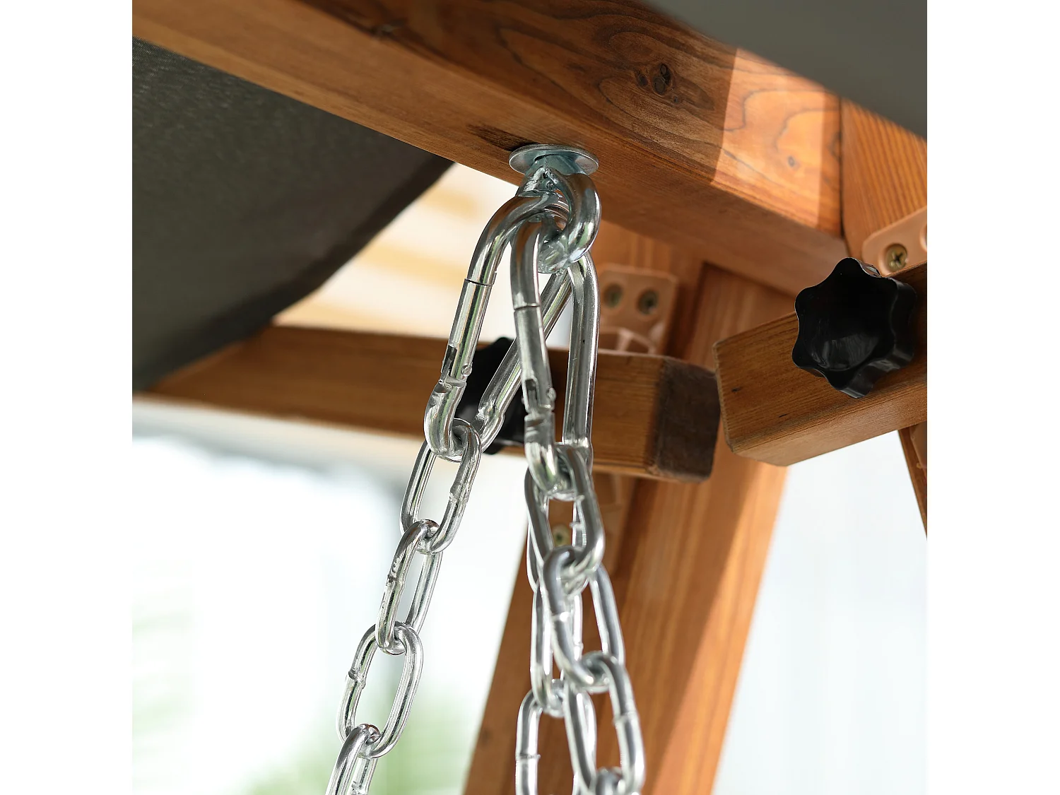 Dondolo letto da giardino 3 posti in legno poliestere grigio