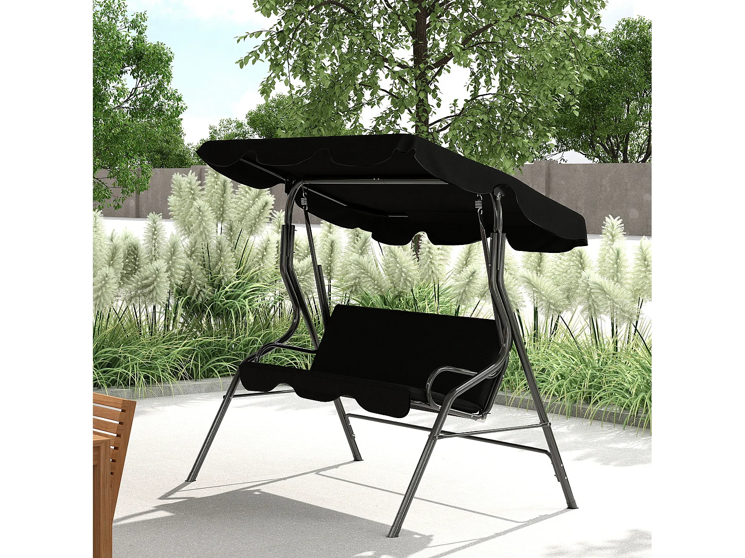 Dondolo 3 posti con tettuccio regolabile e cuscini nero