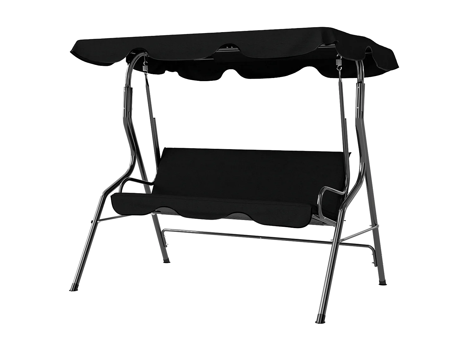 Dondolo 3 posti con tettuccio regolabile e cuscini nero