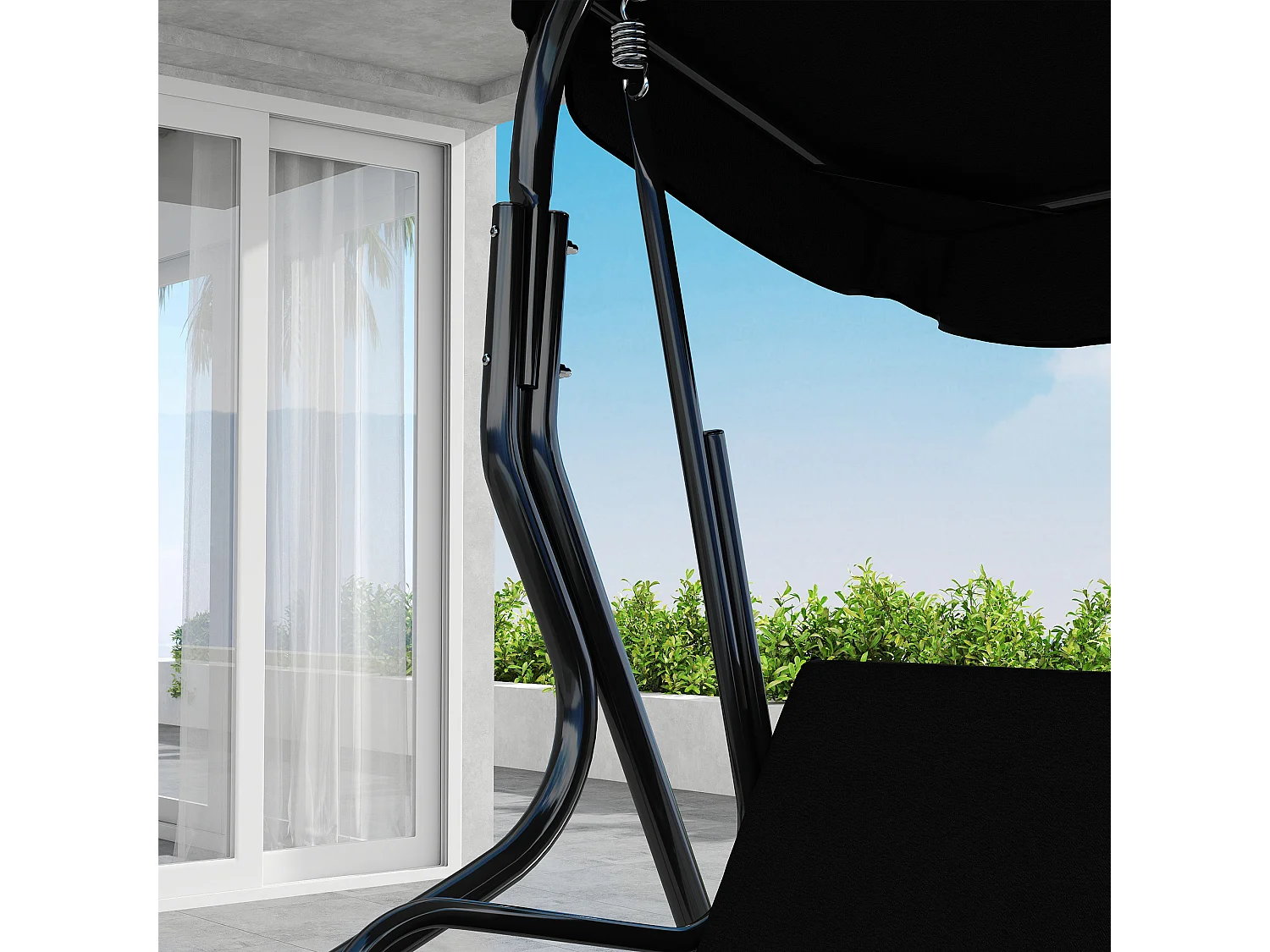 Dondolo 3 posti con tettuccio regolabile e cuscini nero