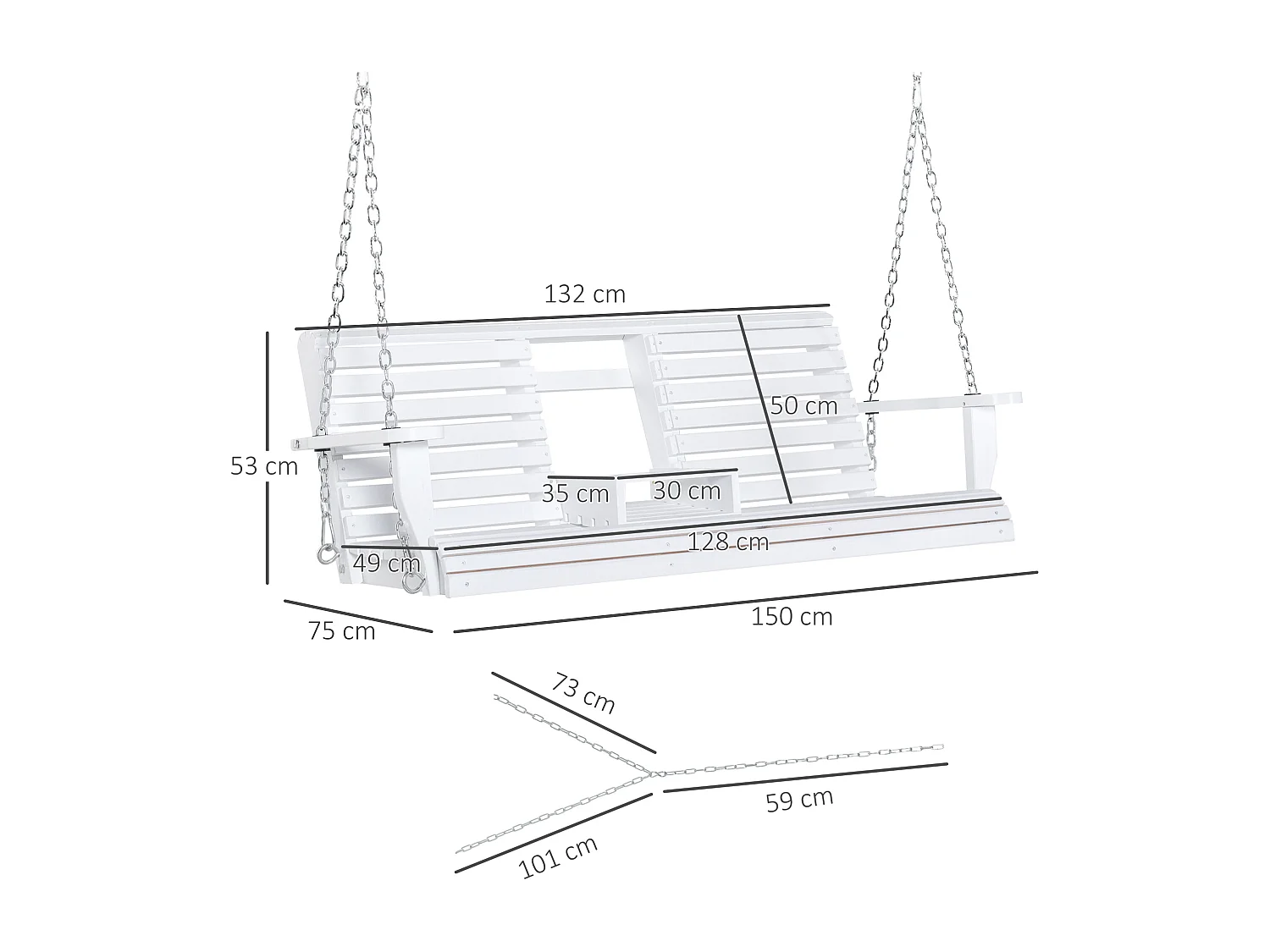 Dondolo 3 posti da esterno con tavolino e portabicchieri bianco