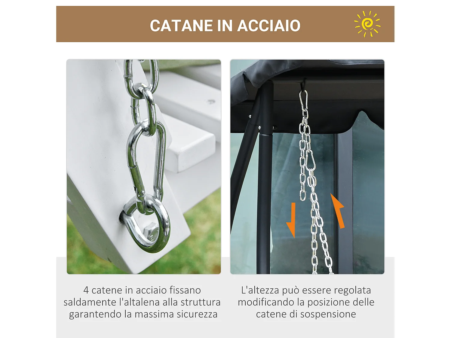 Dondolo 3 posti da esterno con tavolino e portabicchieri bianco