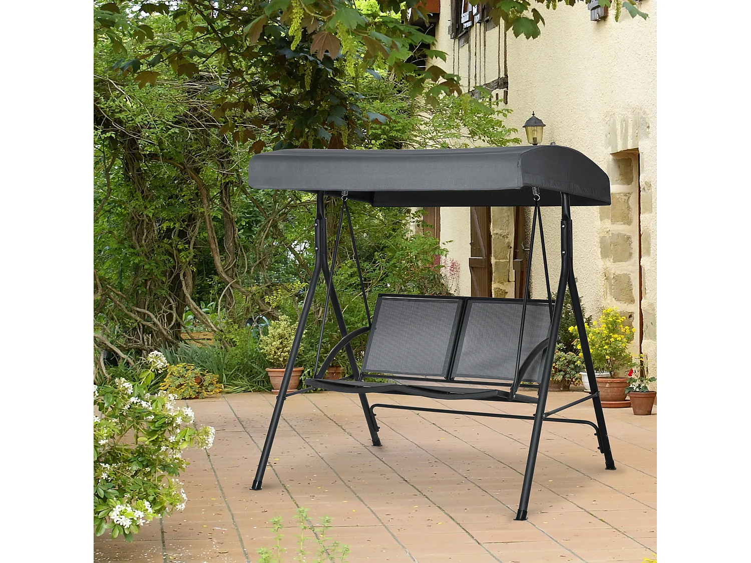 Dondolo a 2 posti da giardino tettuccio regolabile grigio