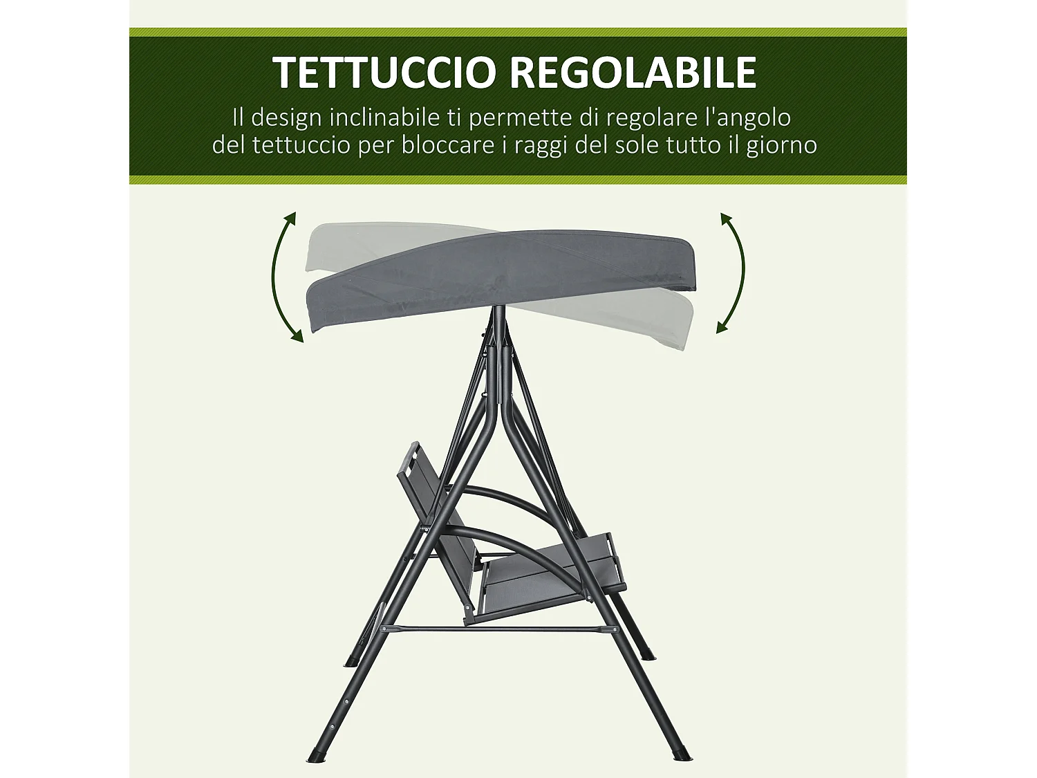 Dondolo a 2 posti da giardino tettuccio regolabile grigio