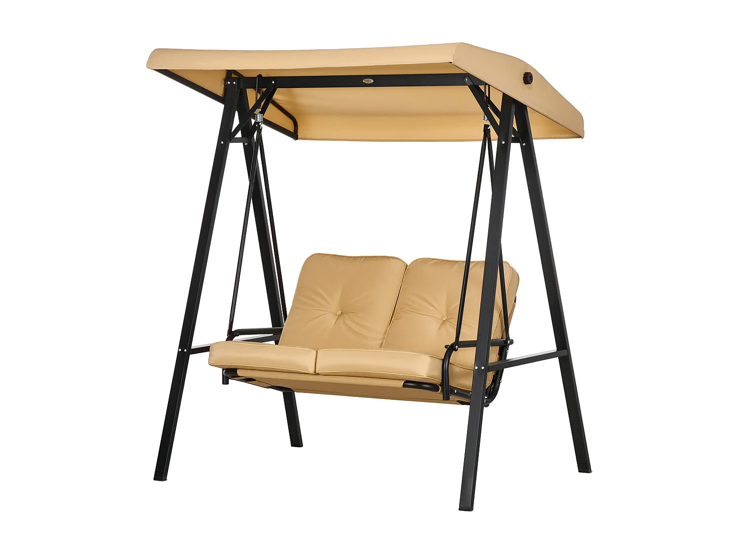 Dondolo 2 posti in acciaio con tettuccio regolabile e cuscini beige