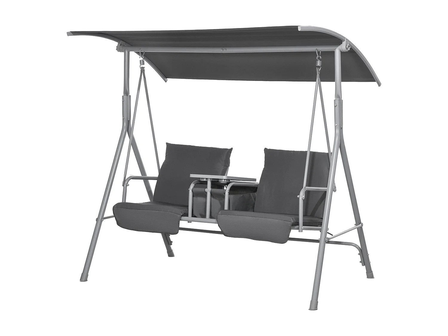 Dondolo 2 posti con tavolino e porta bicchieri in metallo e poliestere