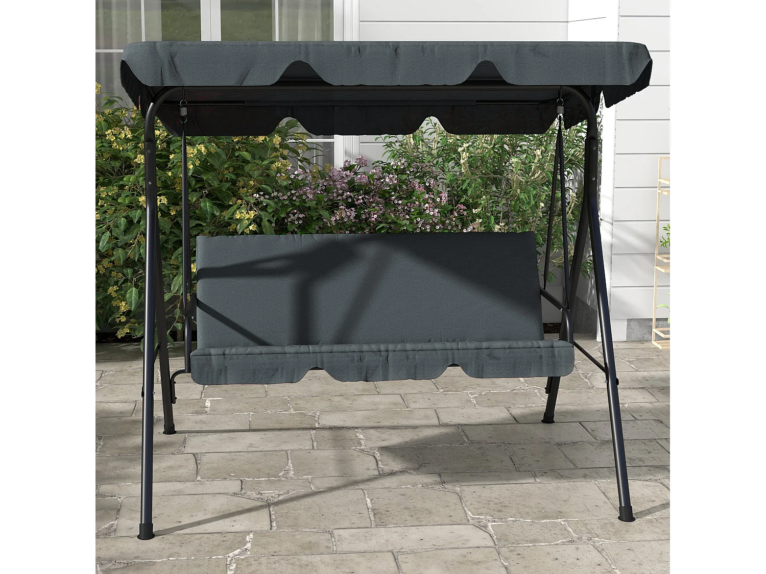 Dondolo 3 posti da giardino con tettuccio regolabile grigio