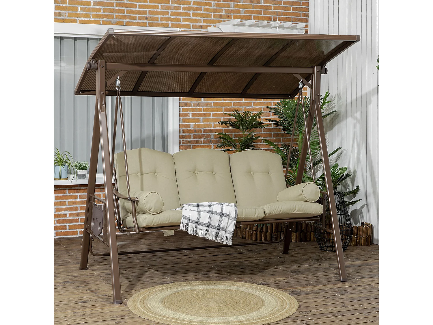 Dondolo da giardino 3 posti con tettuccio inclinabile cuscini