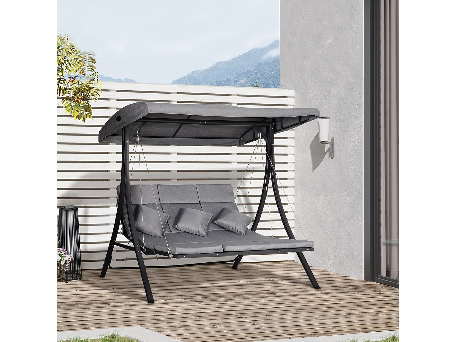 Dondolo 3 Posti da Giardino con Tettuccio Regolabile e Cuscini in Texteline e Metallo