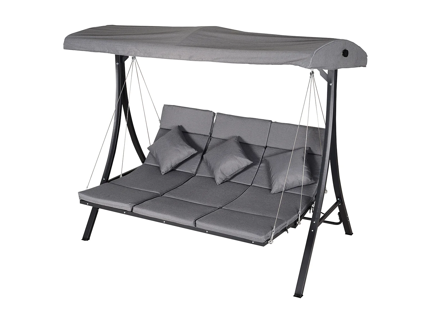 Dondolo 3 Posti da Giardino con Tettuccio Regolabile e Cuscini in Texteline e Metallo