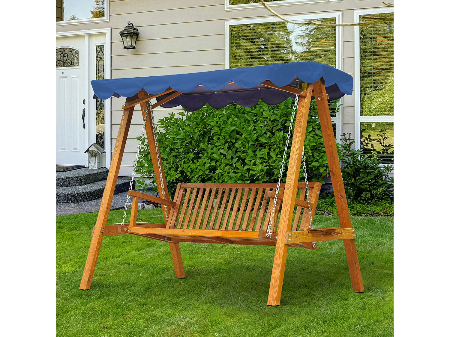 Dondolo Da Giardino 3 Posti In Legno Con Baldacchino 210X130X185Cm