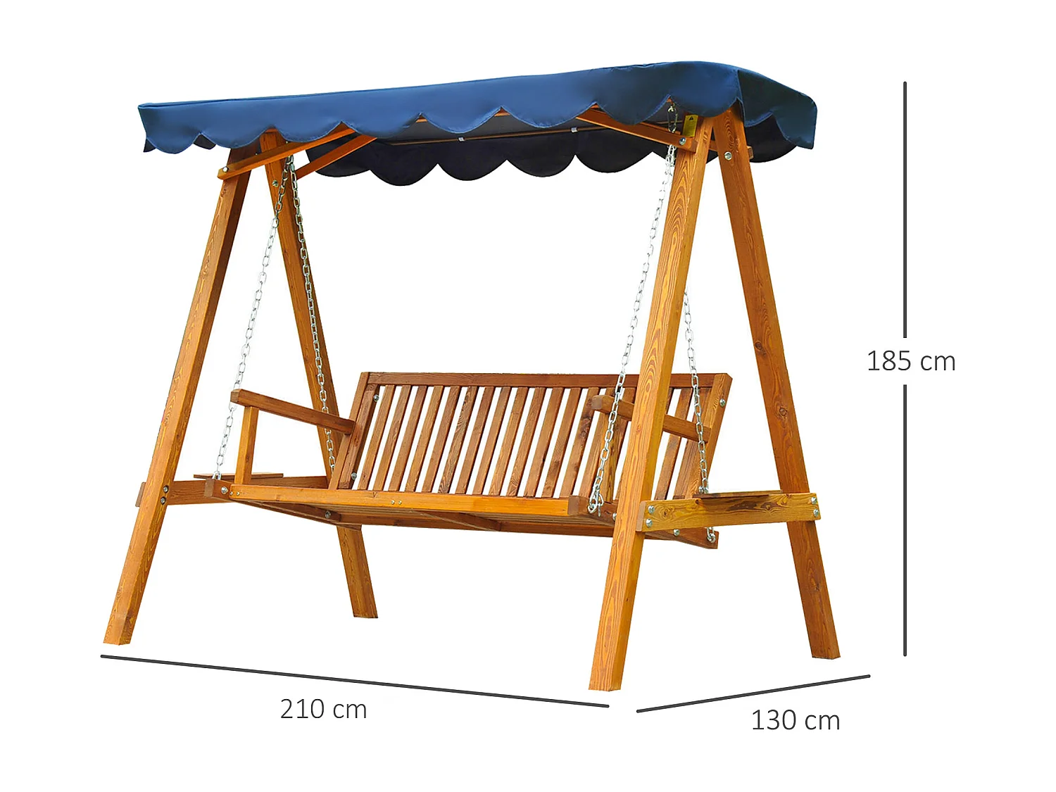 Dondolo Da Giardino 3 Posti In Legno Con Baldacchino 210X130X185Cm