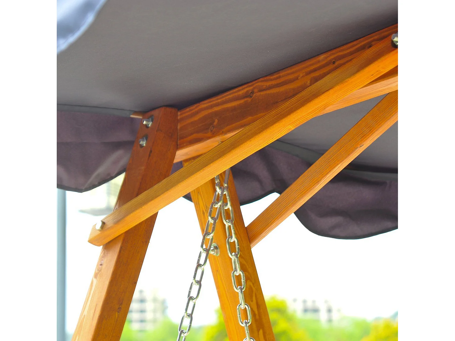 Dondolo Da Giardino 3 Posti In Legno Con Baldacchino 210X130X185Cm